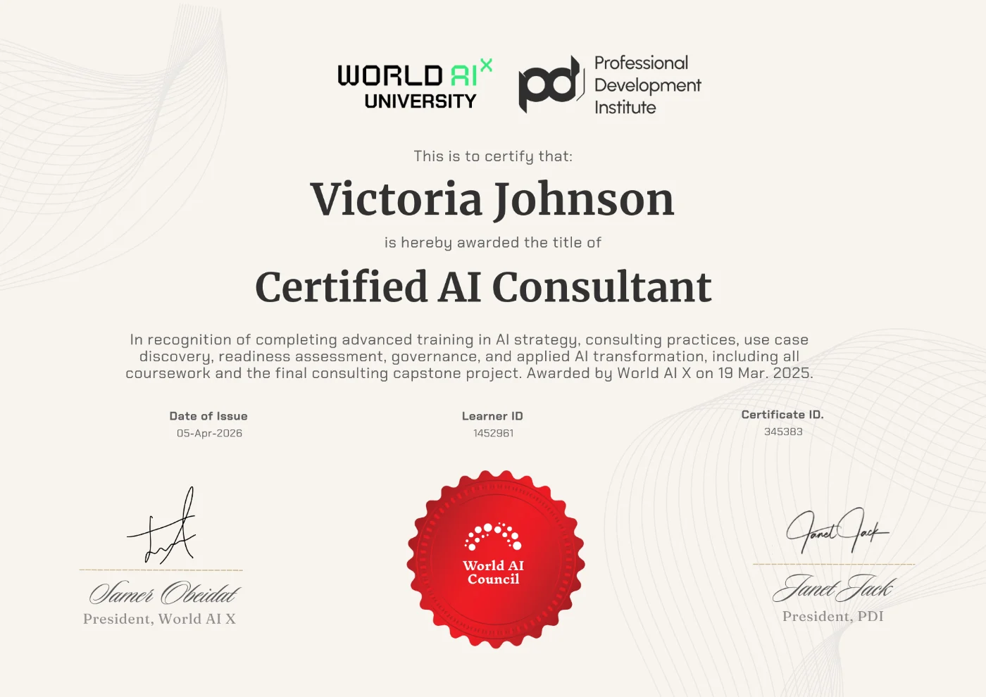 PDI–WAIX Certified AI Consultant Certificate